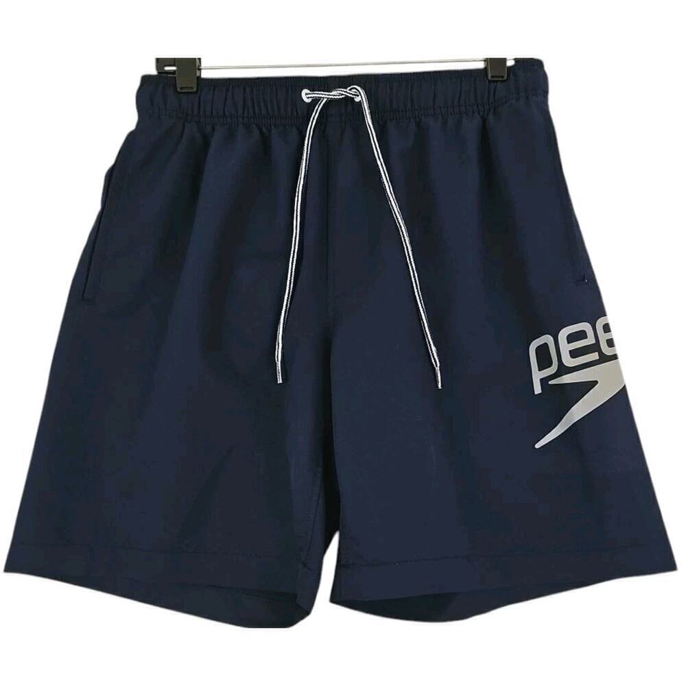 Speedo Swim Trunks Mens Size M Navy Blue Lined Bathing Pocket Beach Shorts.